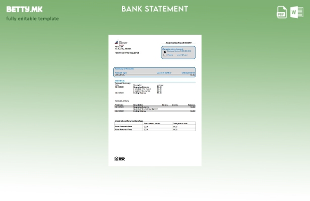 модерен стил на САД Прва меѓународна банка и шаблон за извод од банкарска доверб